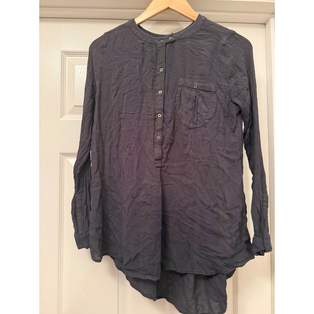 Free People Tunic Women S Dark Gray Rayon Gauze High Low Button Front Top